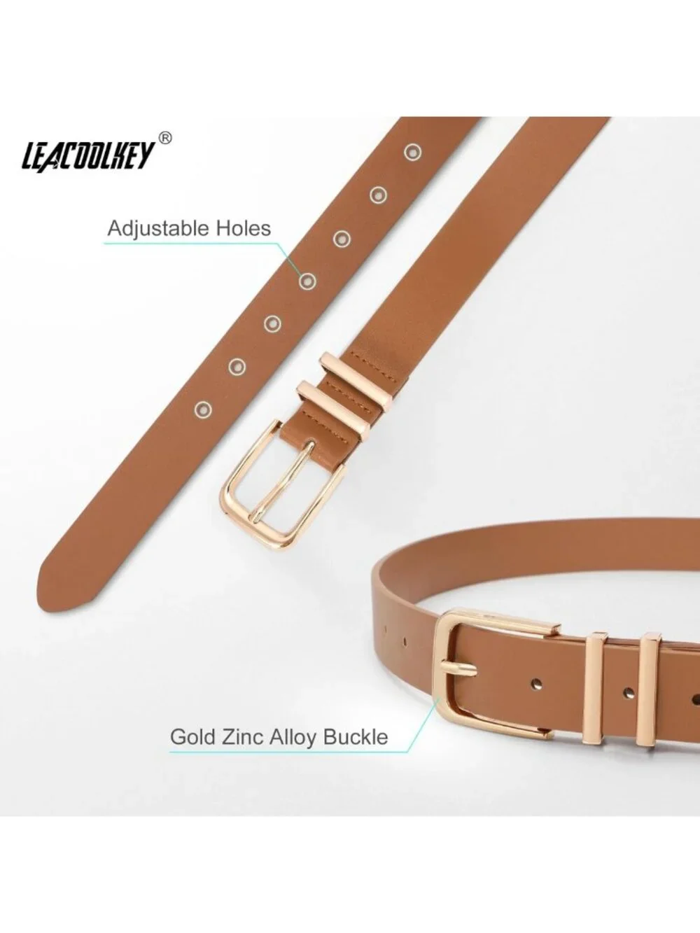 Stylish 3-Pack Women's Leather Belts for Jeans & Dresses - Gold Buckle Fashion